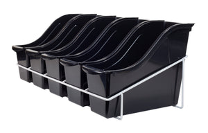 Book Bin Rack with 5 Small Black Bins