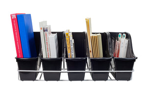 Book Bin Rack with 5 Small Black Bins