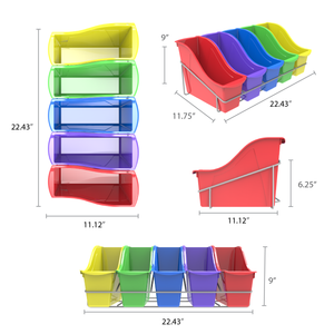 Book Bin Rack with 5 Small Assorted Bins