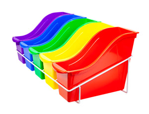 Book Bin Rack with 5 Small Assorted Bins