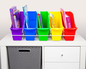Book Bin Rack with 5 Small Assorted Bins