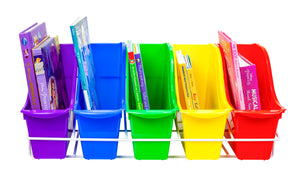 Book Bin Rack with 5 Small Assorted Bins
