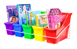 Book Bin Rack with 5 Small Assorted Bins